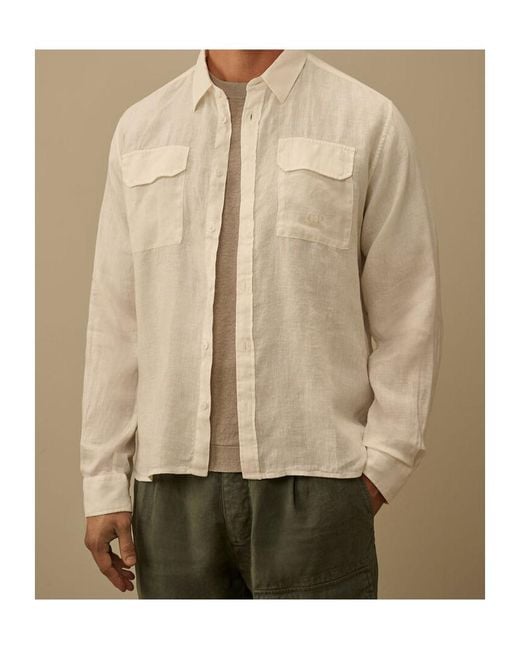 C P Company Natural Button-Up Long-Sleeved Shirt for men