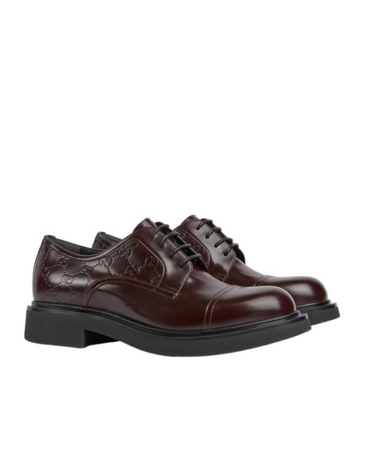 Gucci Brown Lace-Up Shoe With Gg Detail for men