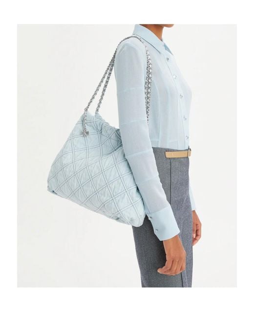 Tory Burch Blue Fleming Soft Denim Hobo Bag
