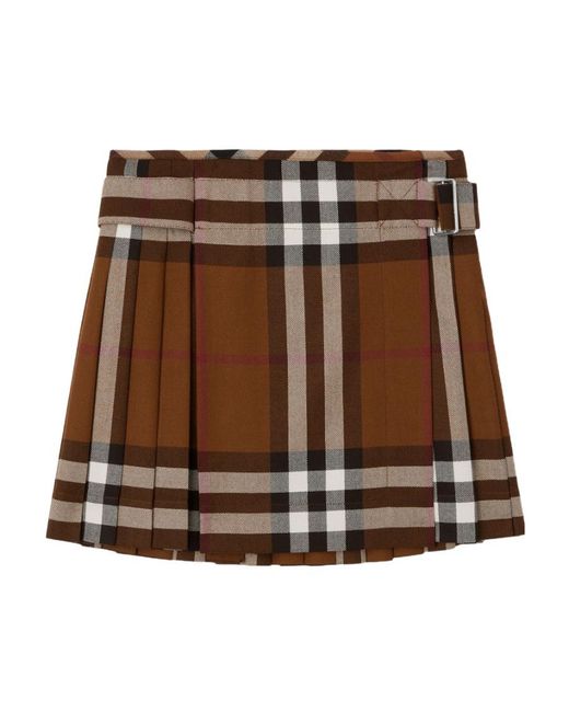 Burberry Brown Checked Pleated Mini Skirt