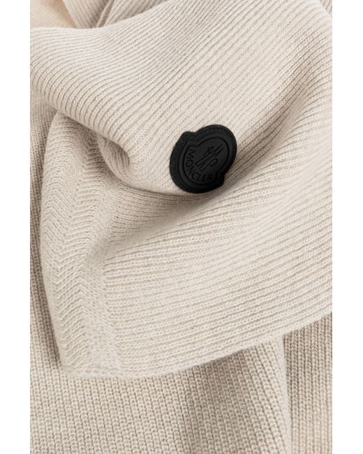 Moncler Natural Logo-Patch Ribbed-Knit Scarf for men