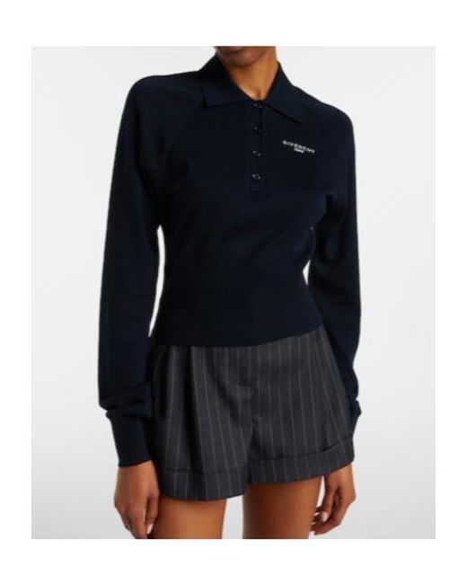 Givenchy Blue Cotton And Silk Polo Sweater