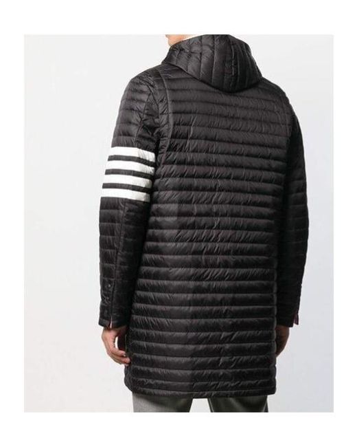 Thom Browne Black 4-Bar Hooded Down Coat for men