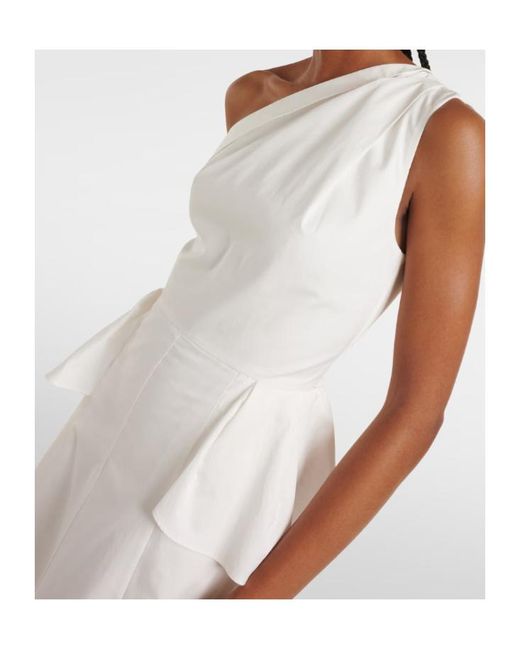 Roland Mouret White One-Shoulder Cotton Poplin Midi Dress