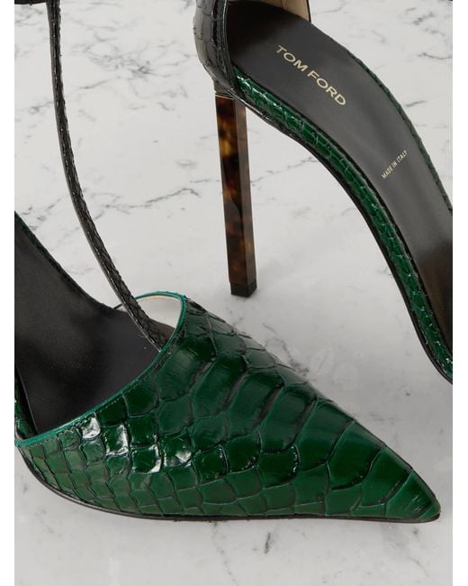 Tom Ford Green T-Strap Pointed Toe Pumps