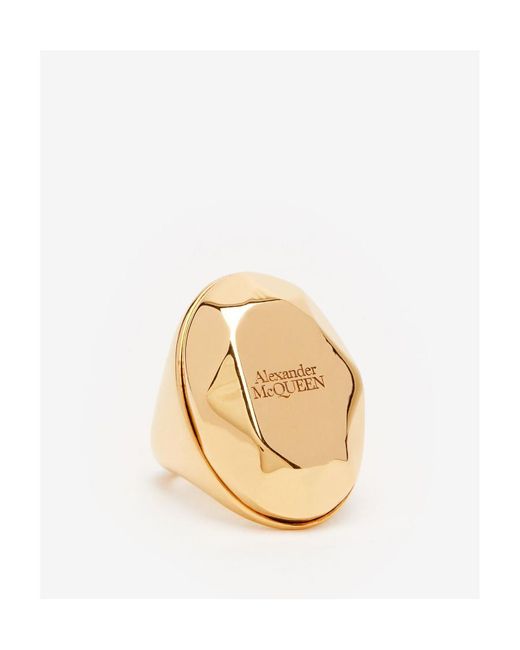 McQueen Metallic Logo Embossed Faceted Ring