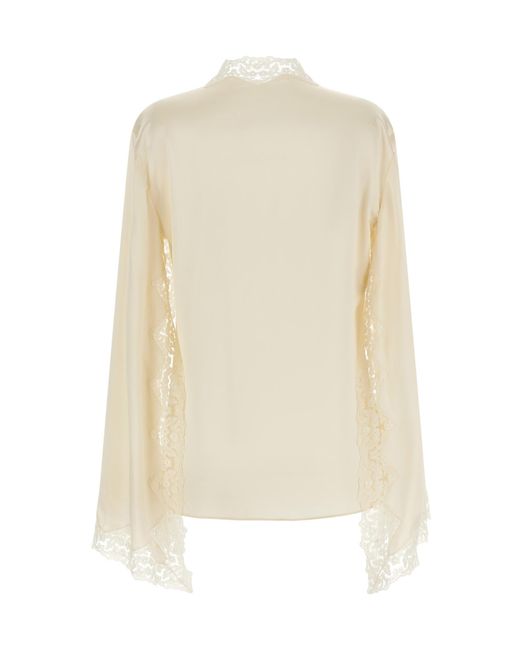 Alberta Ferretti White Cape Sleeved Satin Blouse