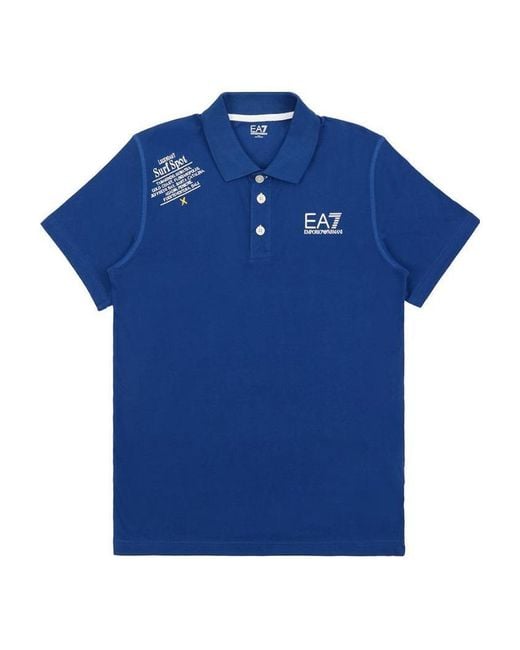EA7 Blue Logo Printed Polo Shirt for men