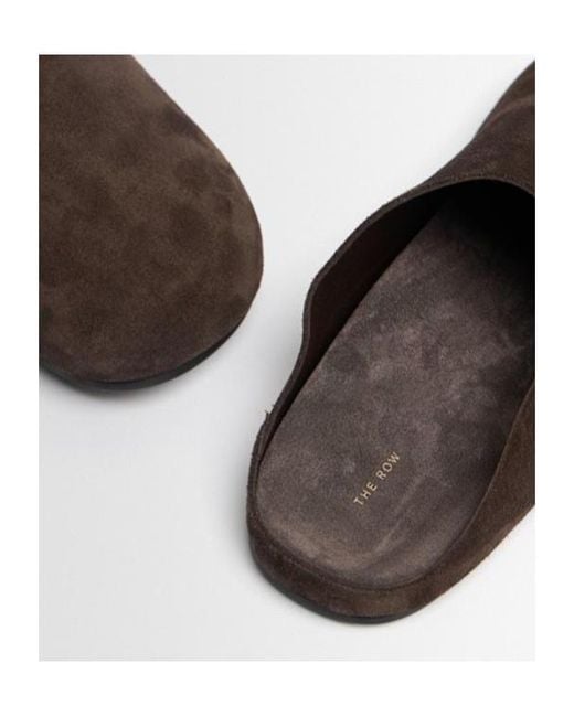 The Row Brown Hudson Suede Flat Slides