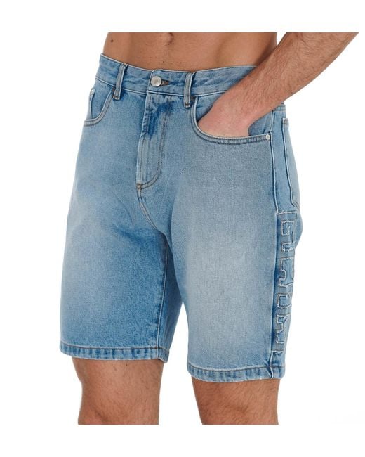 Gcds Blue Logo Patch Denim Shorts for men