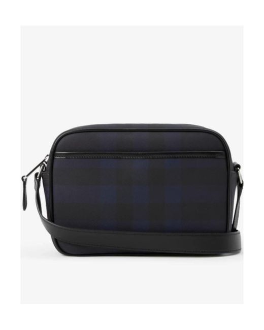 Burberry Blue Paddy Logo Plaque Checked Messenger Bag for men