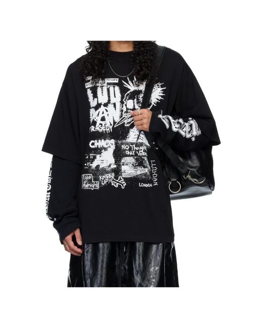 Lu'u Dan Black Double Deck Crew Neck T-Shirt for men