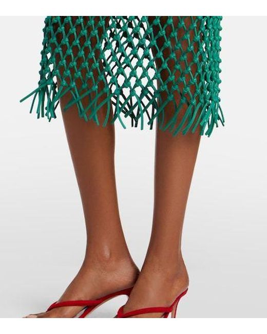 Frankie Shop Green Nelaya Macramé Leather Midi Skirt