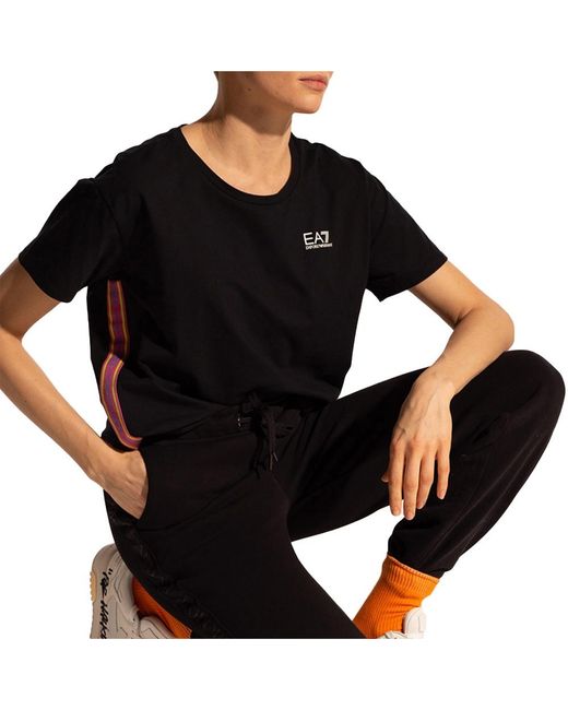 EA7 Black Logo-Print Cotton T-Shirt