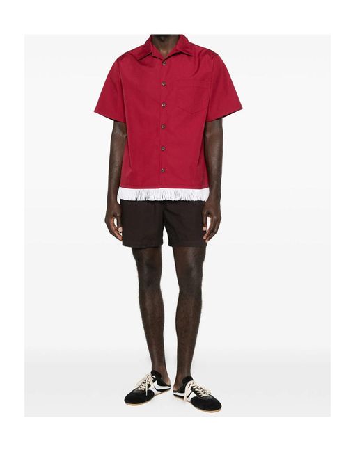 Prada Red Short-Sleeved Fringed Shirt for men