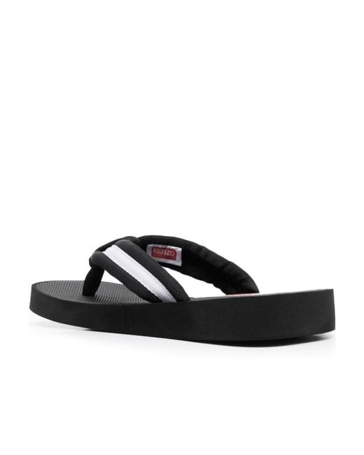 KENZO Black Logo Patch Striped Slip-On Flip Flops