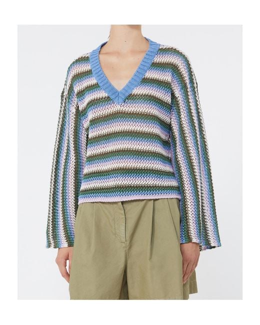 Weekend by Maxmara Blue Epica Striped V-Neck Sweater