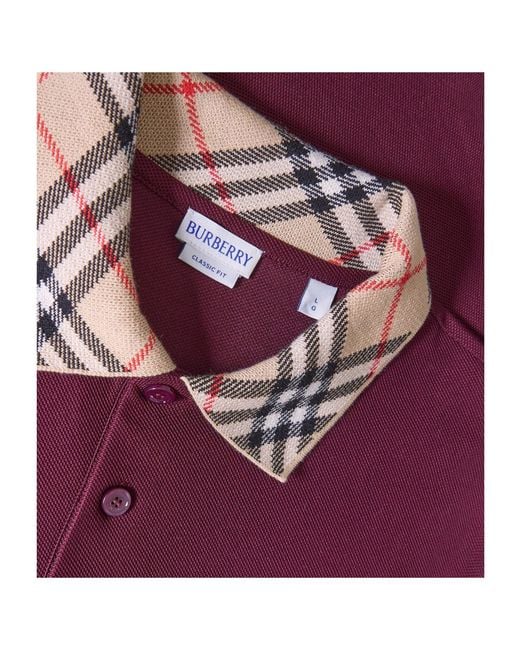 Burberry Red Classic Plaid Collar Polo Shirt for men