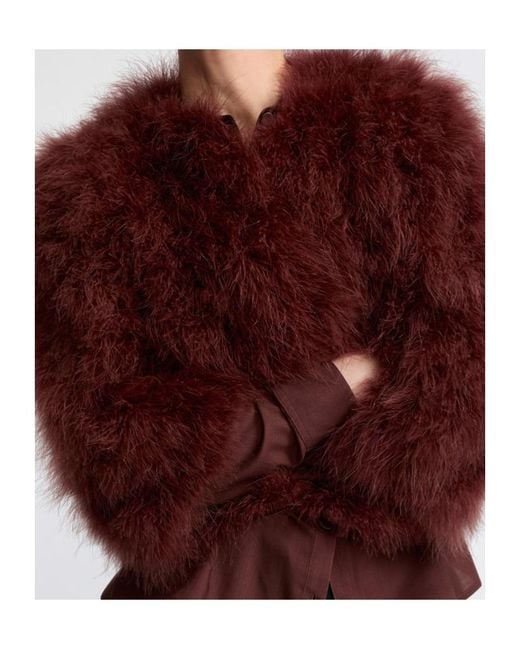 Yves Salomon Red Feather-Embellished Jacket