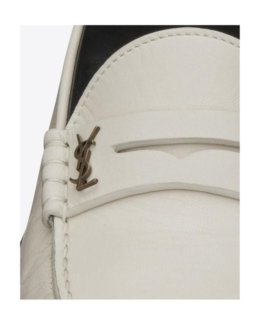 Saint Laurent Gray Monogram Plaque Slip-On Loafers