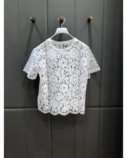 Valentino White Logo Print Lace-Layered T-Shirt