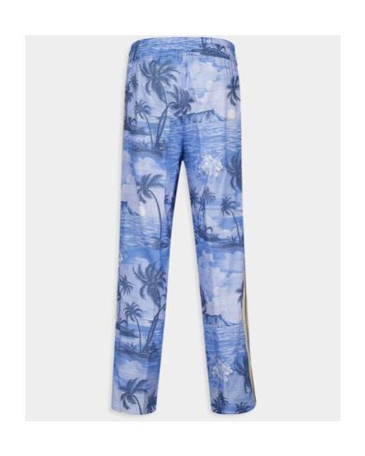 Palm Angels Blue Island Printed Elastic Waist Trousers for men