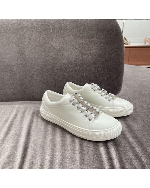 Ferragamo White Nadine Lace-Up Leather Trainers