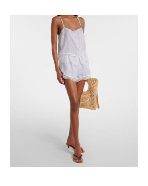 FRAME White Stripe Lace Silk Shorts