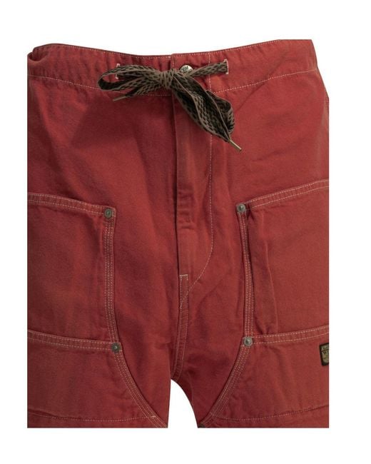 Kapital Red Drawstring Elastic-Waist Shorts for men
