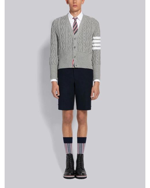 Thom Browne Gray 4-Bar Aran Cable Knit Cardigan for men
