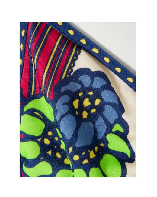 LaDoubleJ Blue Tie-Detail Floral Bikini Top