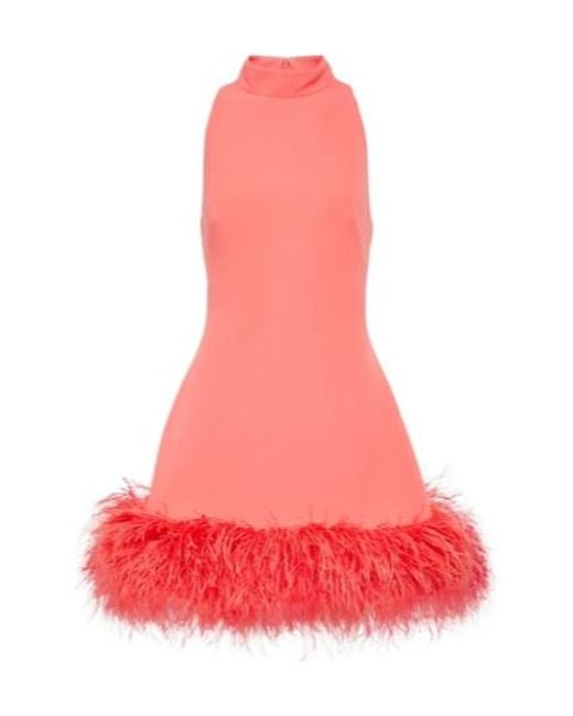 Safiyaa Pink Latana Feather-Trimmed Crepe Mini Dress
