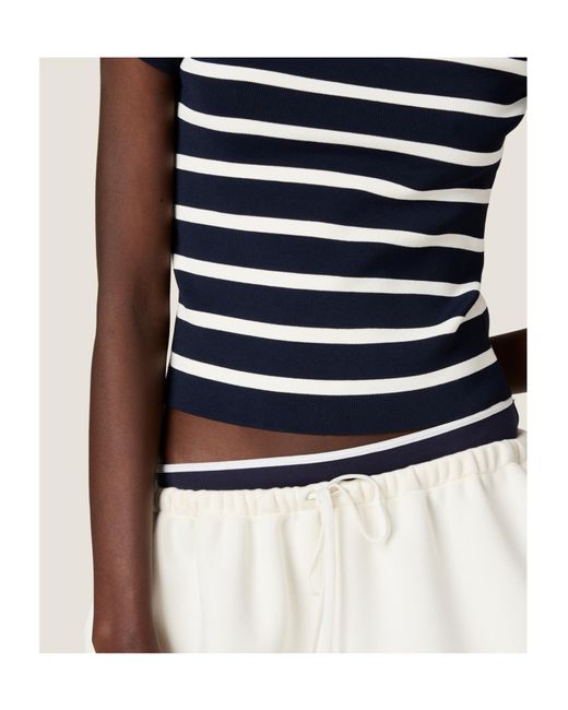 Miu Miu Blue Stripe Short-Sleeve Sweater