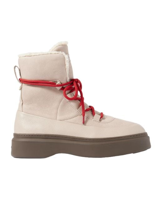 Varley Brown Leather Shearling Lined Lace-Up Platform Ankle Boots