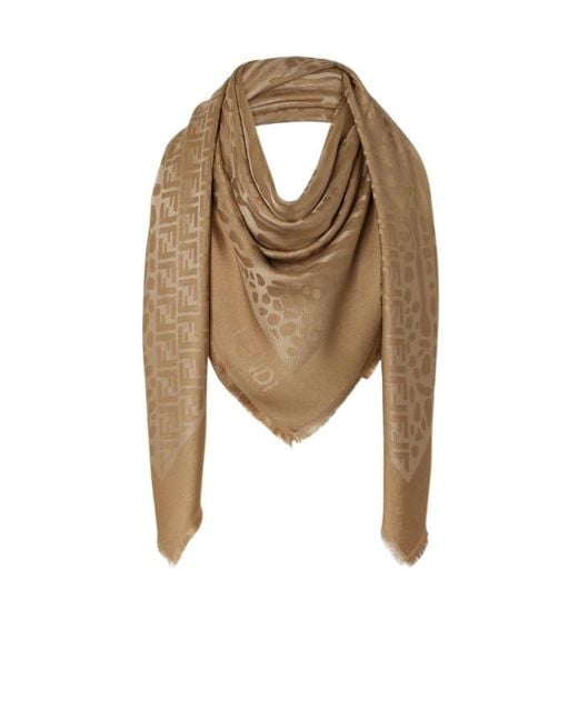 Fendi Natural Ff Frayed-Edge Scarf
