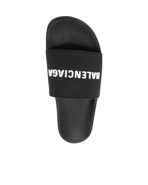 Balenciaga Black Logo Printed Pool Slides for men