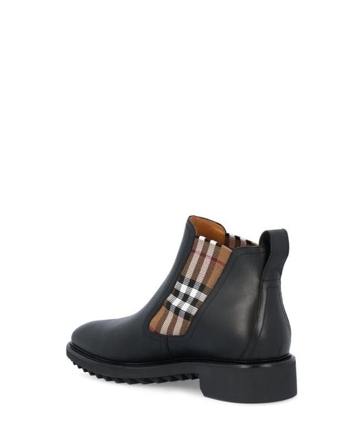 Burberry Black Check-Panelled Pull-On Ankle Boots for men