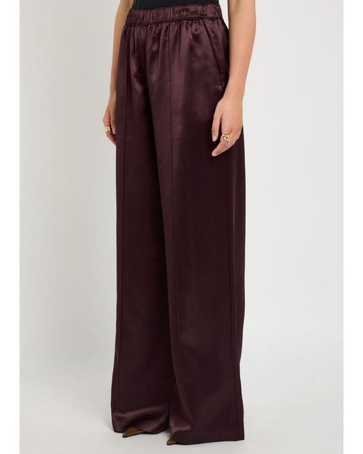 Tory Burch Purple Pintuck Wide-Leg Satin Trousers