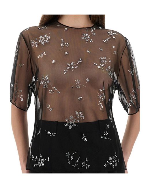 Rabanne Black Crystal-Embellished Sheer Top