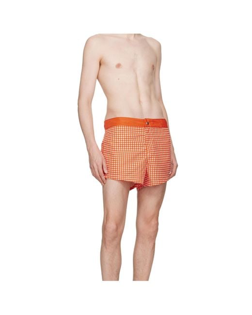 Jean Paul Gaultier Orange Plaid Swim Trunks for men