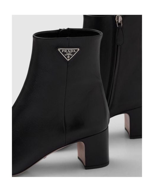 Prada Black Logo Plaque Rounded Toe Boots