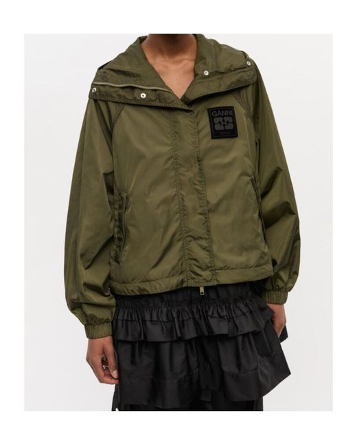 Ganni Green Logo Patch Hooded Jacket