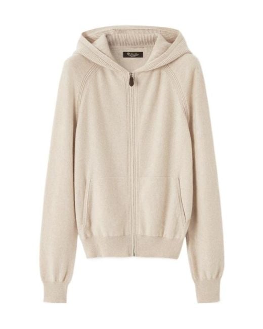 Loro Piana Natural Zip-Up Hooded Cardigan