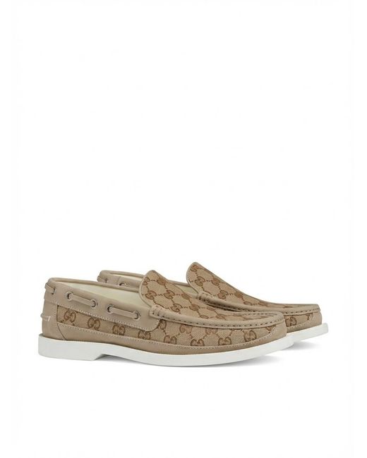 Gucci White Gg Canvas Leather Loafers for men