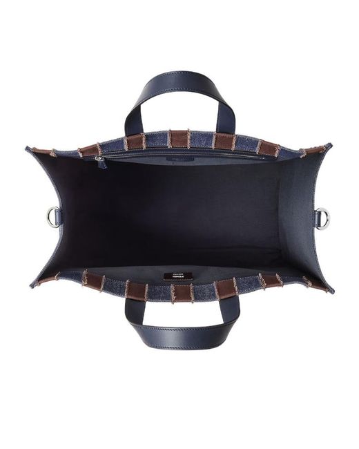 Fendi Blue Pequin Striped Denim Tote Bag for men