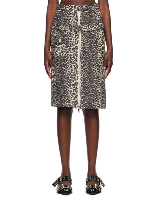 Ganni Multicolor Leopard Cotton Tweed Midi Skirt