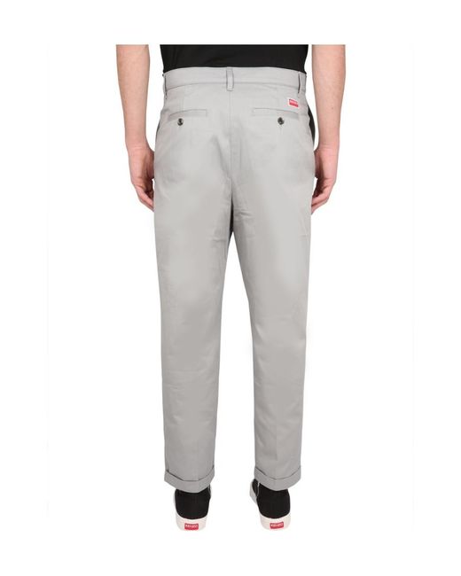 KENZO Gray Turn-Up Brim Chino Trousers for men