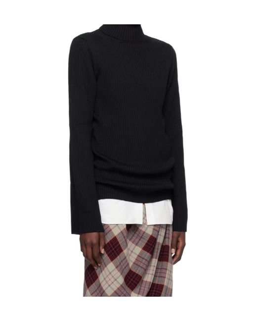 Junya Watanabe Black Long-Sleeved Ribbed Turtleneck Top