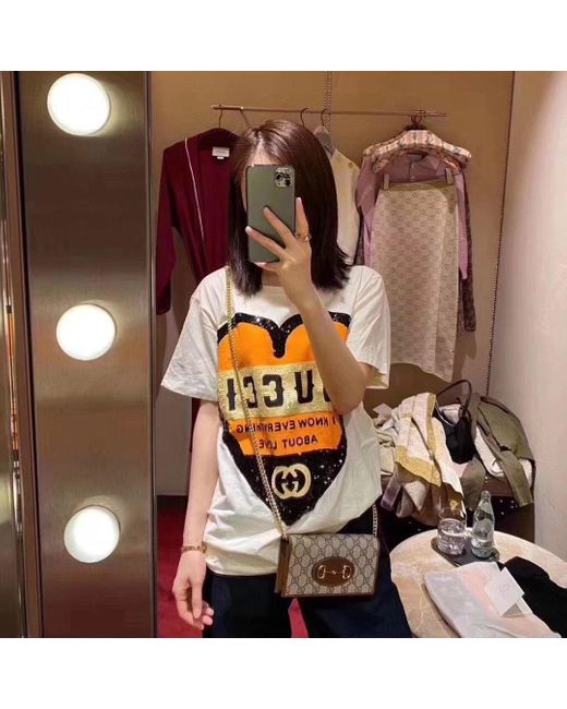 Gucci White Printed Round Collar T-Shirt