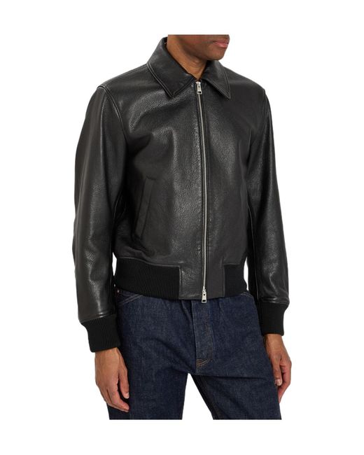 AMI Black Grained Leather Bomber Jacket for men